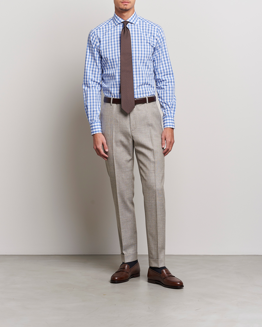 Men | Shirts | Kamakura Shirts | Slim Fit Broadcloth Spread Shirt Blue Gingham