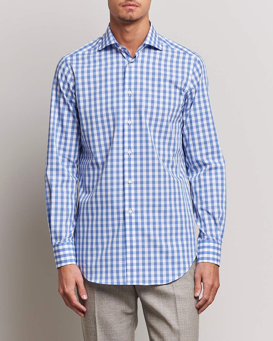 Men | Shirts | Kamakura Shirts | Slim Fit Broadcloth Spread Shirt Blue Gingham