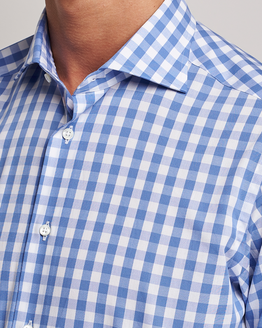 Men | Shirts | Kamakura Shirts | Slim Fit Broadcloth Spread Shirt Blue Gingham