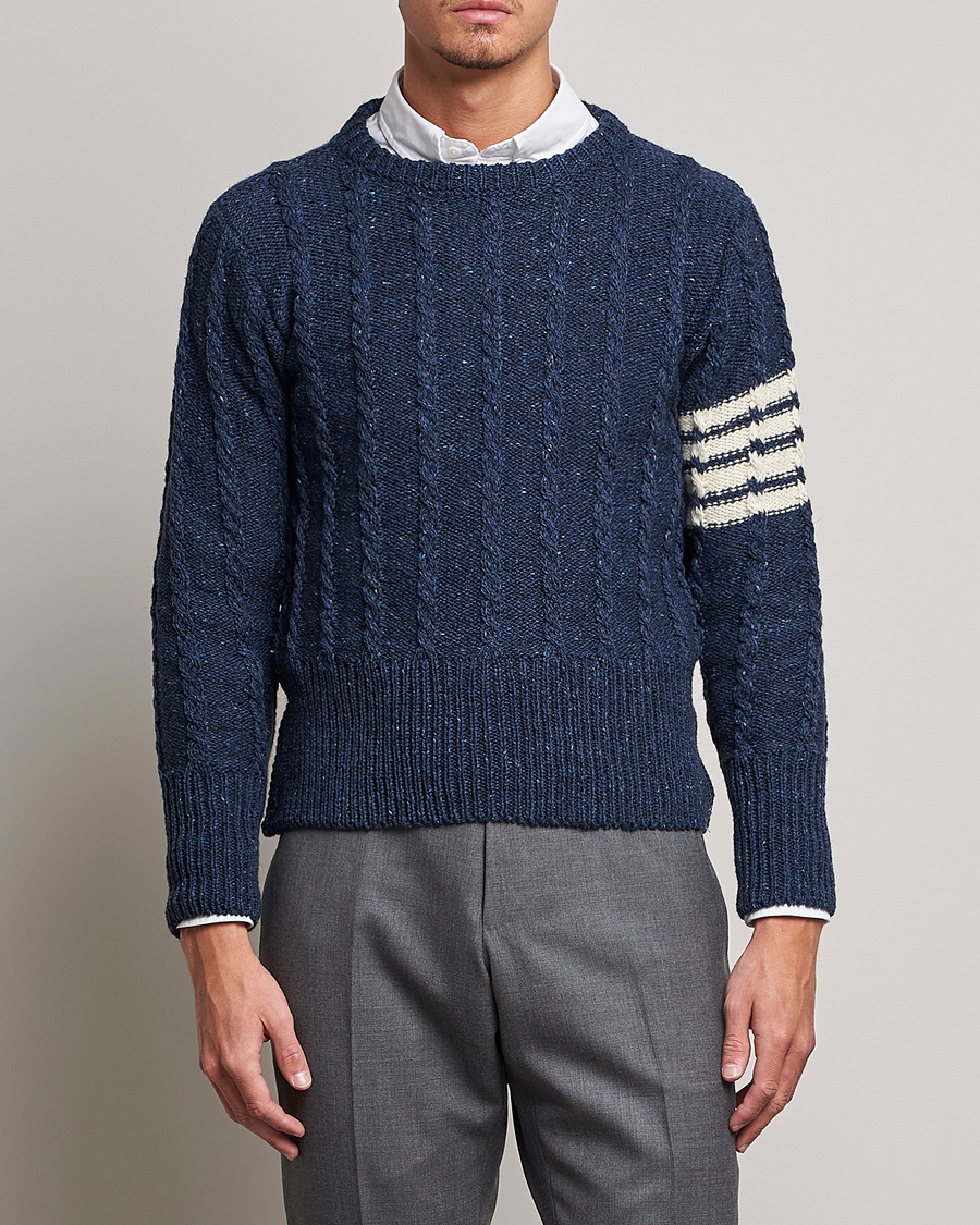 Men | Knitted Jumpers | Thom Browne | Donegal Cable Sweater Blue