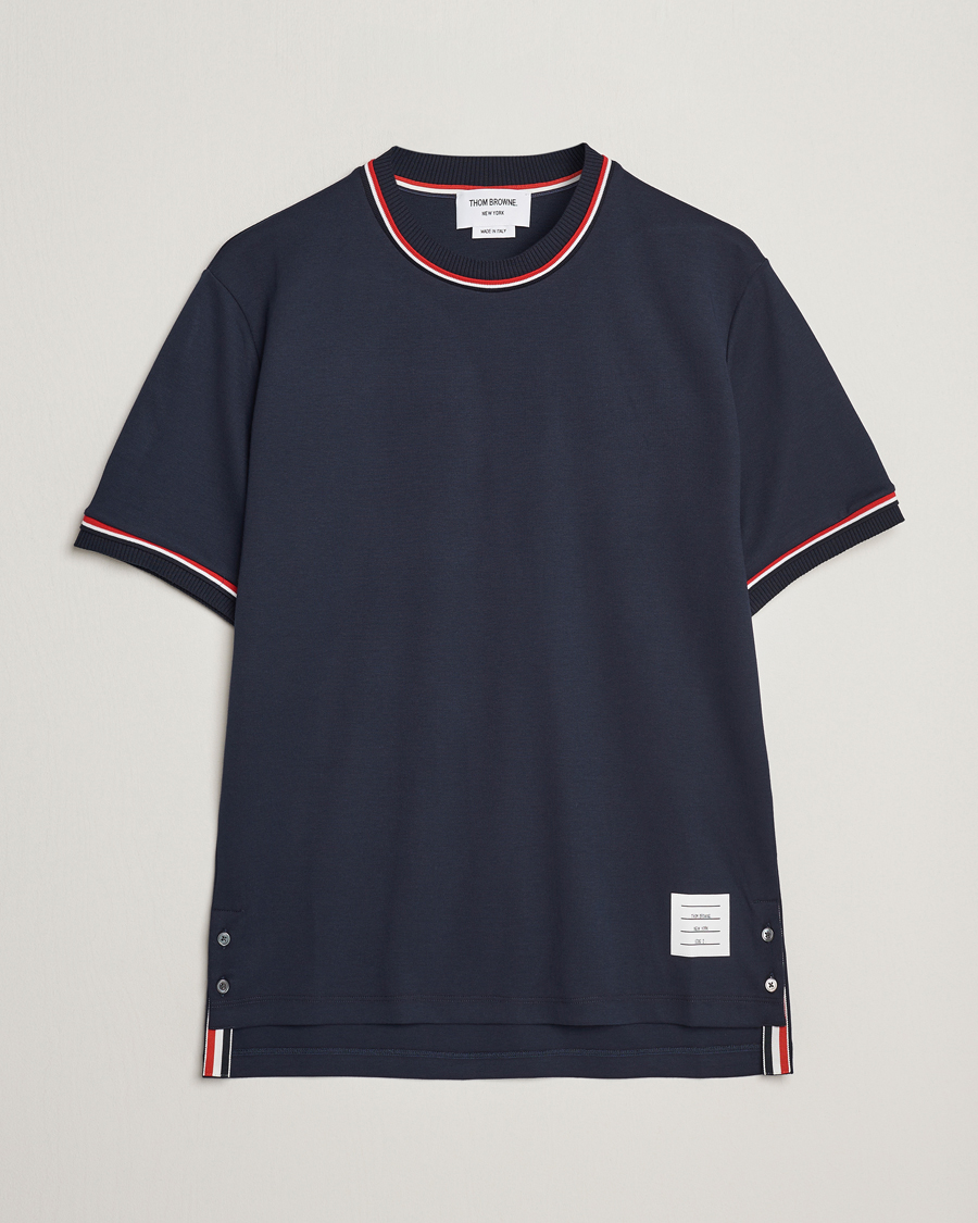 Men | T-Shirts | Thom Browne | RWB Stripe Short Sleeve T-Shirt Navy