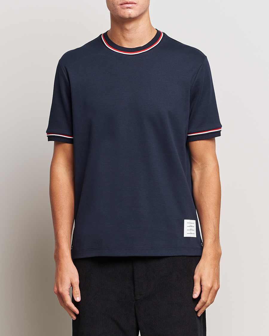 Men | T-Shirts | Thom Browne | RWB Stripe Short Sleeve T-Shirt Navy