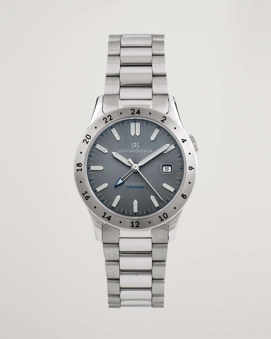 Men | Sjöö Sandström Pre-Owned Royal Steel Worldtimer 36mm SS-1836-WT Steel/Grey | Sjöö Sandström Pre-Owned | Royal Steel Worldtimer 36mm SS-1836-WT Steel/Grey