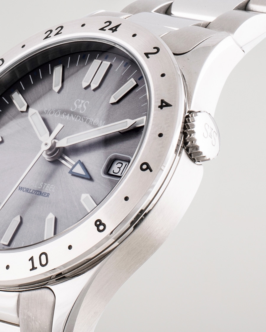 Men | Sjöö Sandström Pre-Owned Royal Steel Worldtimer 36mm SS-1836-WT Steel/Grey | Sjöö Sandström Pre-Owned | Royal Steel Worldtimer 36mm SS-1836-WT Steel/Grey