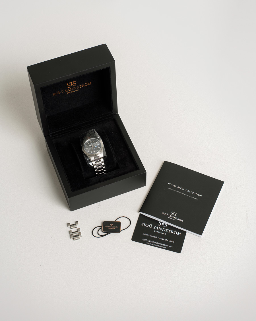 Men | Sjöö Sandström Pre-Owned Royal Steel Worldtimer 36mm SS-1836-WT Steel/Grey | Sjöö Sandström Pre-Owned | Royal Steel Worldtimer 36mm SS-1836-WT Steel/Grey