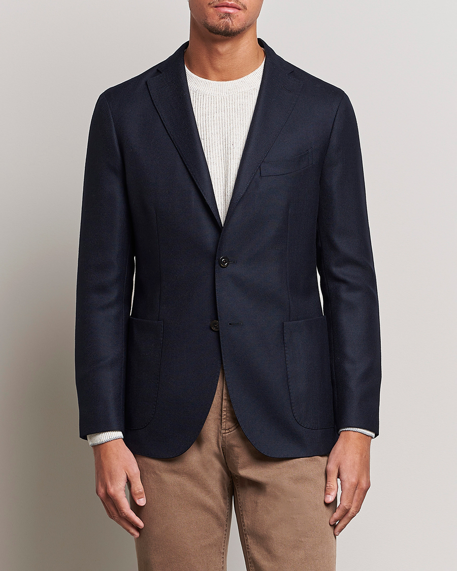 Men | Wool Blazers | Boglioli | K Jacket Wool Hopsack Blazer Navy