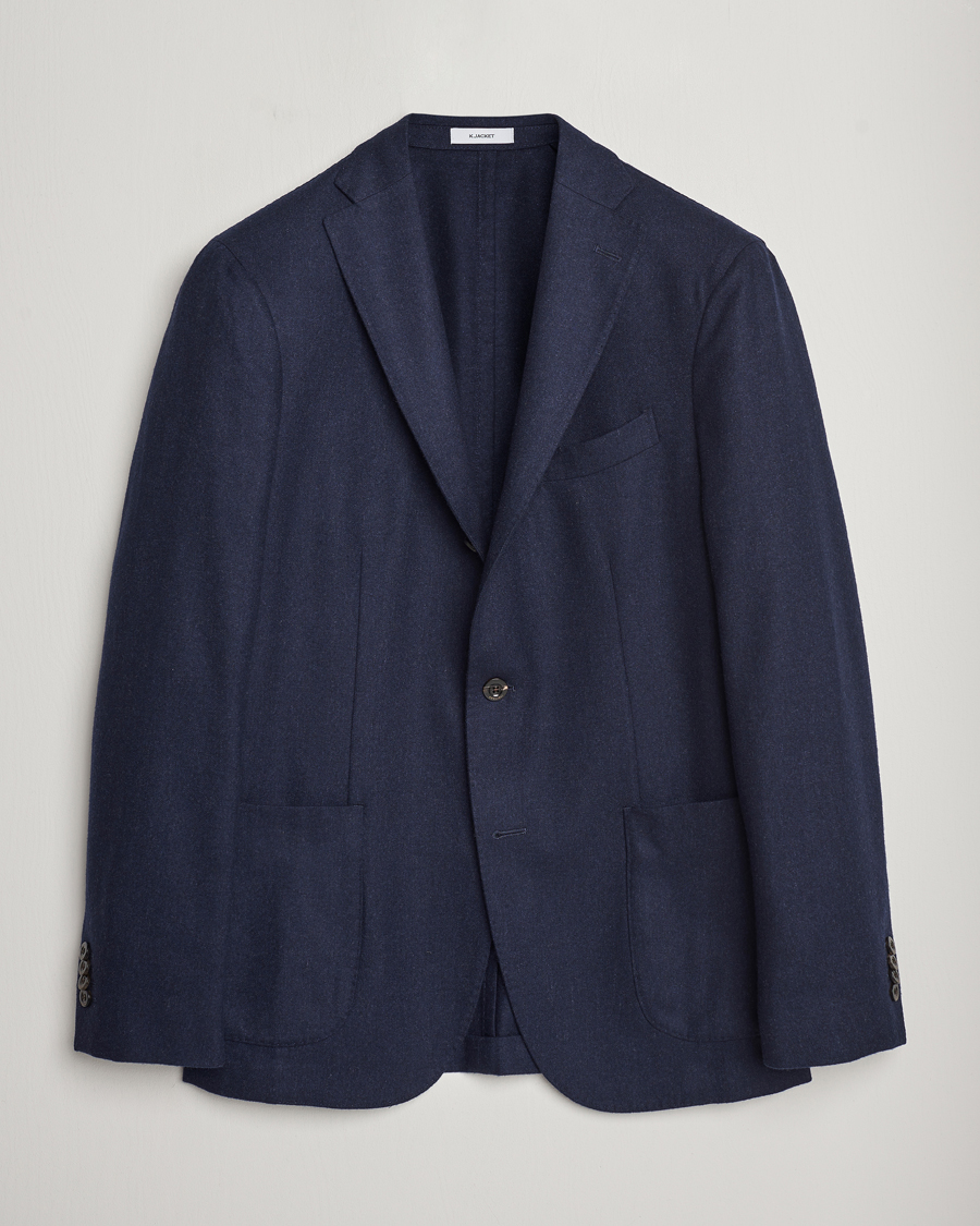 Men | Wool Blazers | Boglioli | K Jacket Washed Flannel Blazer Navy