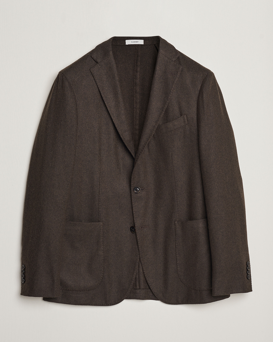 Men | Wool Blazers | Boglioli | K Jacket Wool Herringbone Blazer Dark Brown