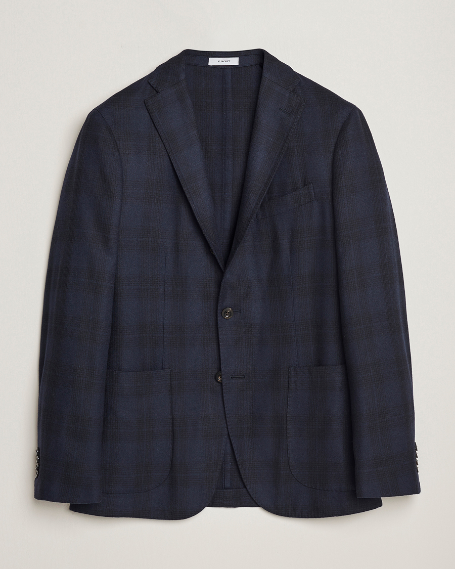 Men | Wool Blazers | Boglioli | K Jacket Wool Herringbone Blazer Navy