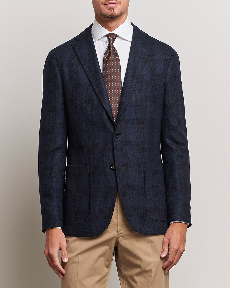 Men | Wool Blazers | Boglioli | K Jacket Wool Herringbone Blazer Navy