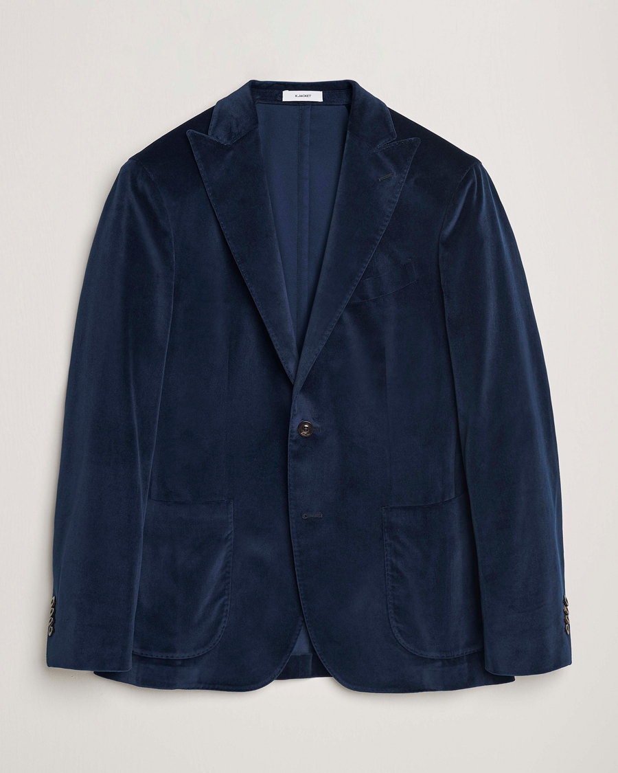 Men | Corduroy Blazers | Boglioli | K Jacket Peak Lapel Velvet Blazer Navy