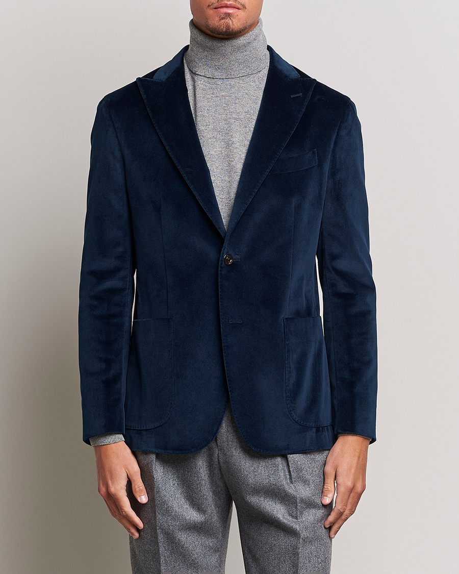 Men | Blazers | Boglioli | K Jacket Peak Lapel Velvet Blazer Navy