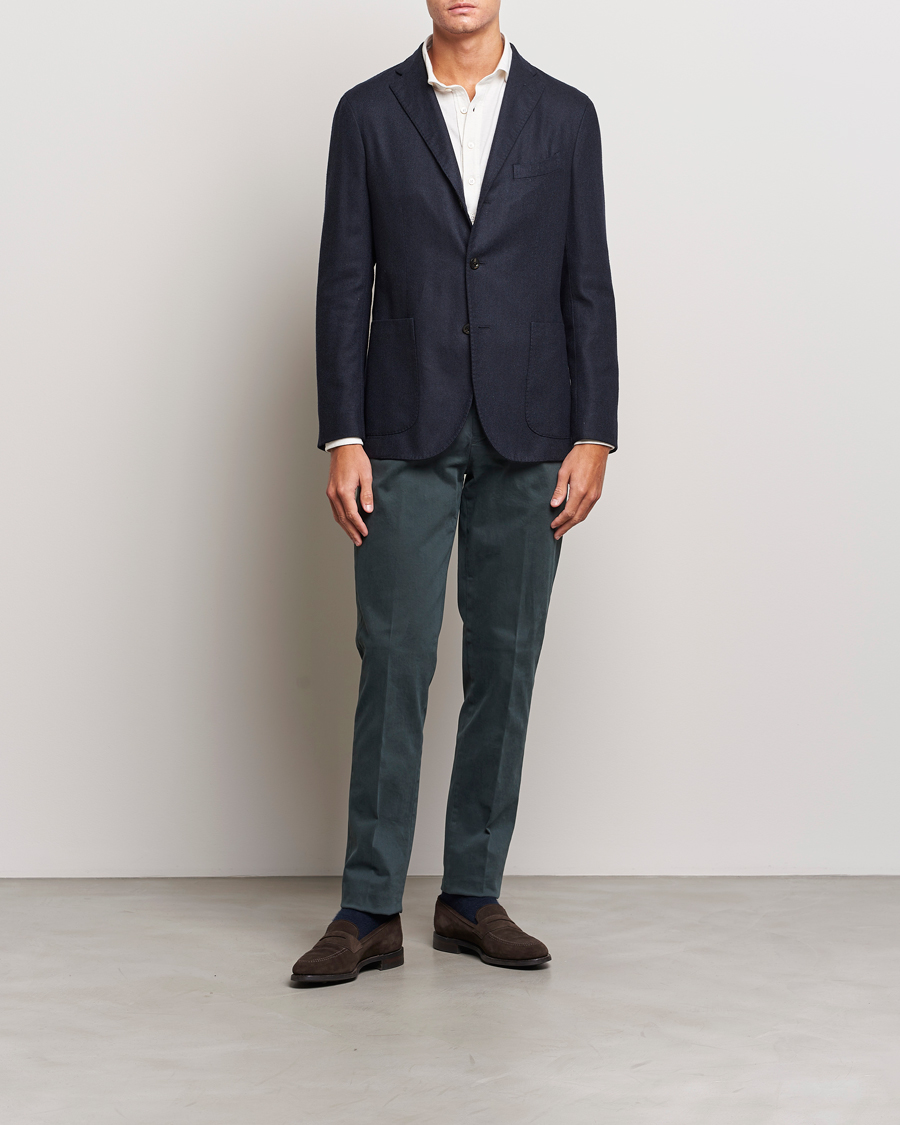Men | Trousers | Boglioli | Cotton Twill Trousers Navy