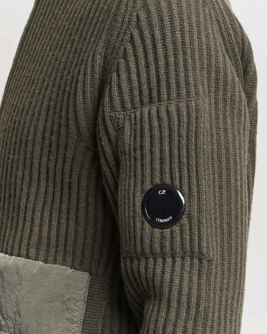 C.P. Company Heavy Knitted Lambswool Full Zip Olive at CareOfCarl.com