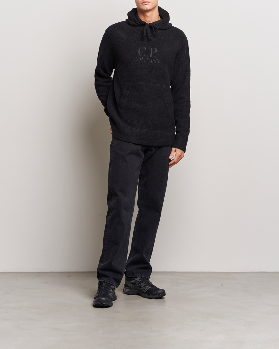 Men | Sweaters & Knitwear | C.P. Company | Wool Polar Fleece Logo Hood Black