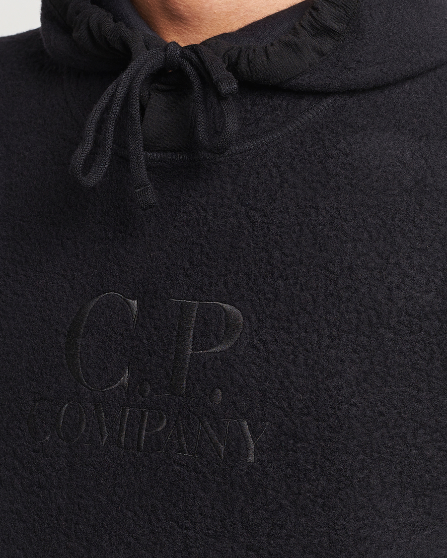 Men | Sweaters & Knitwear | C.P. Company | Wool Polar Fleece Logo Hood Black