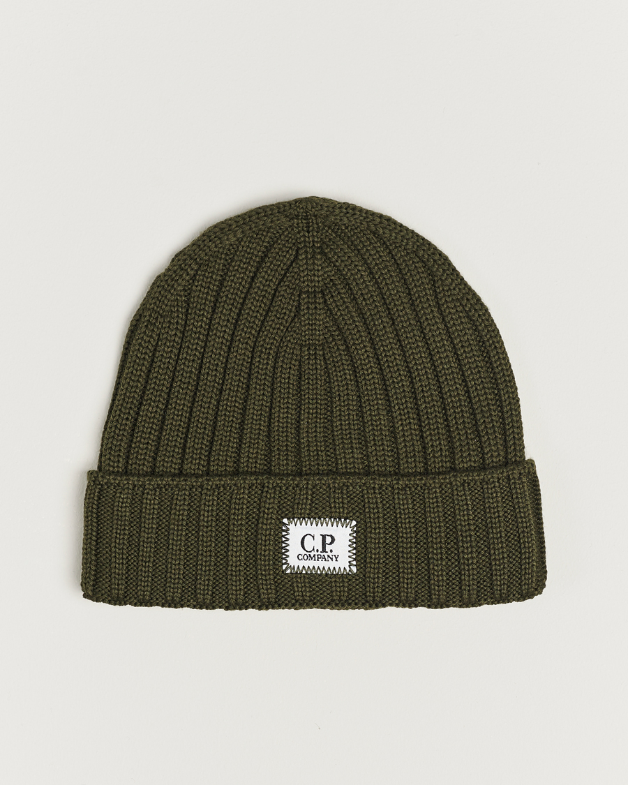 Men | C.P. Company Knitted Merino Logo Beanie Olive | C.P. Company | Knitted Merino Logo Beanie Olive