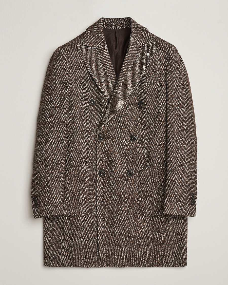 Men | Coats & Jackets | L.B.M. 1911 | Double Breasted Herringbone Wool Coat Brown