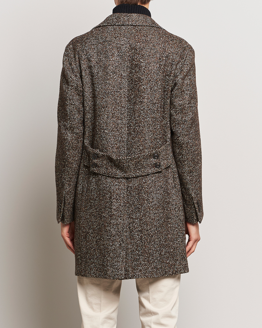 Men | Coats & Jackets | L.B.M. 1911 | Double Breasted Herringbone Wool Coat Brown