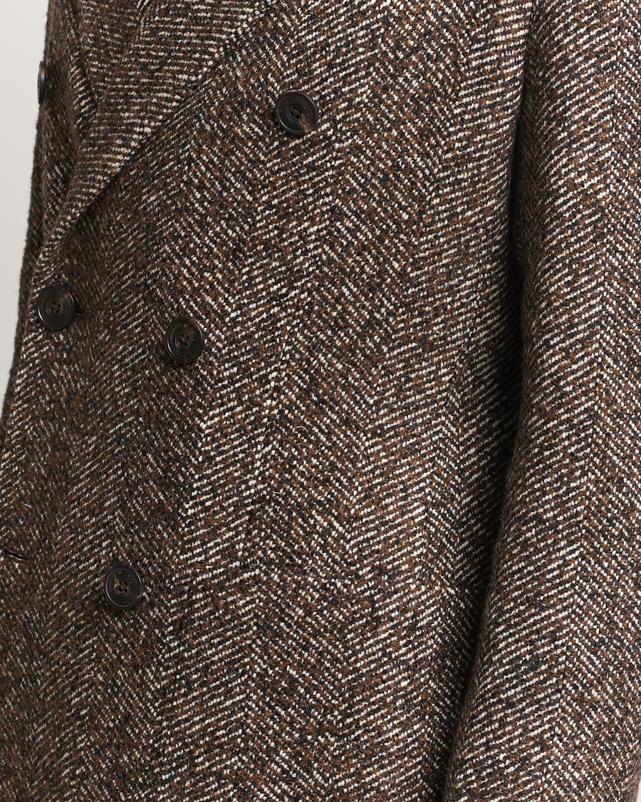 Men | Coats & Jackets | L.B.M. 1911 | Double Breasted Herringbone Wool Coat Brown