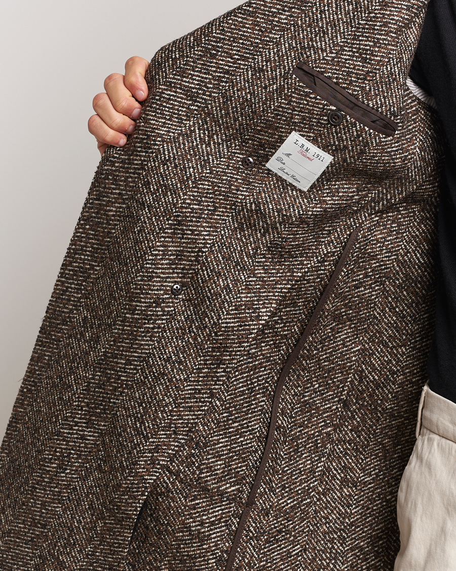 Men | Coats & Jackets | L.B.M. 1911 | Double Breasted Herringbone Wool Coat Brown
