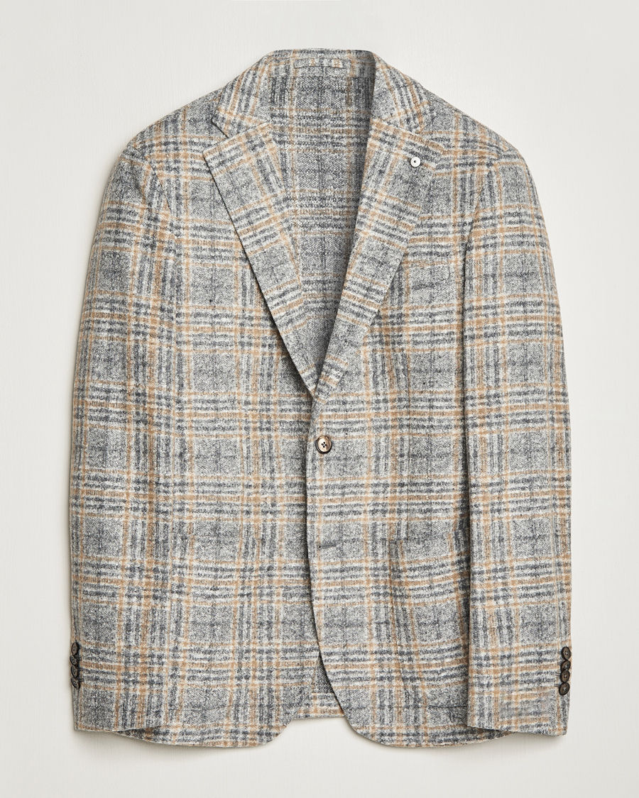 Men | Cotton Blazers | L.B.M. 1911 | Jack Checked Cotton/Wool Jersey Blazer Grey