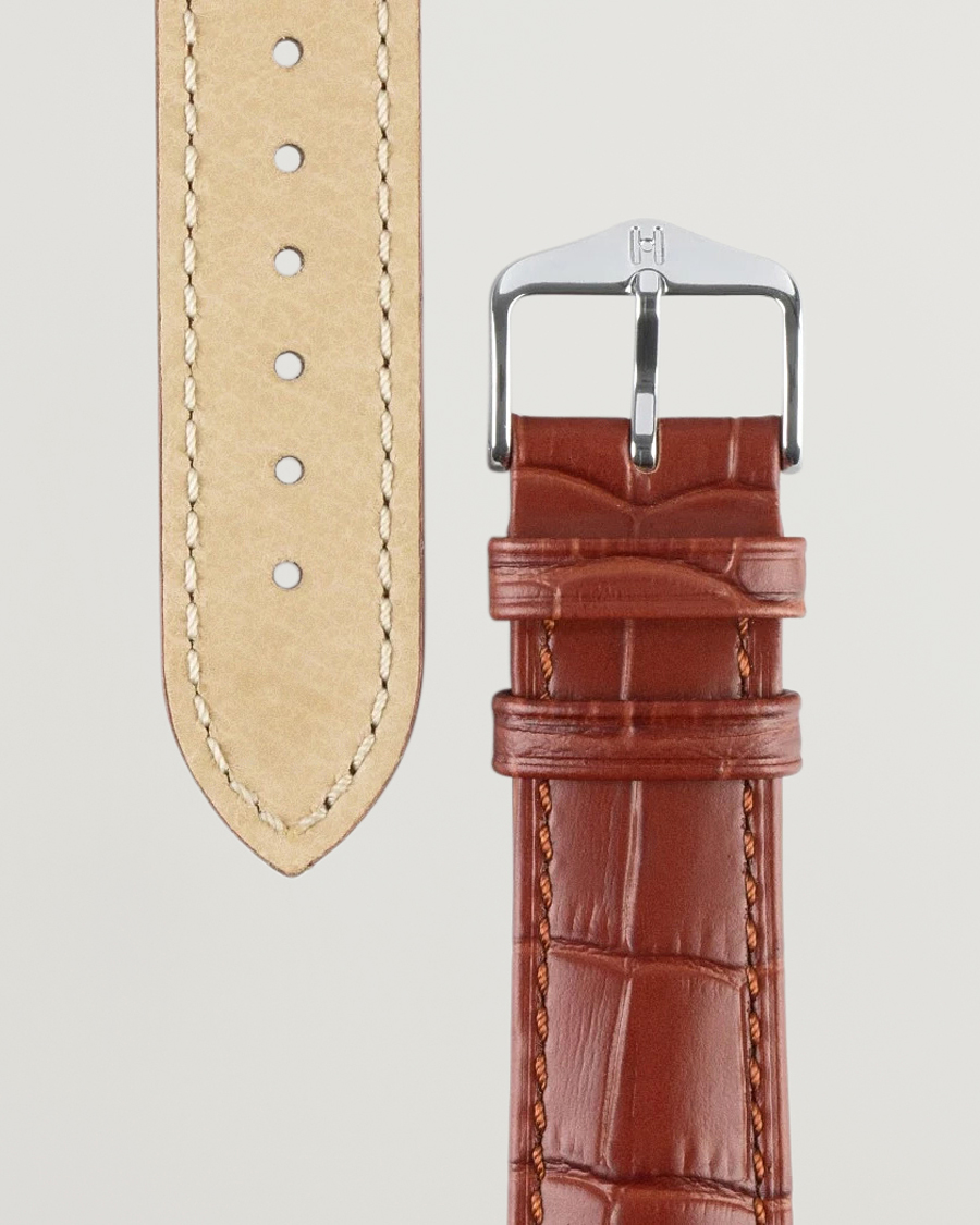 Men | Watch straps | HIRSCH | Duke Embossed Leather Watch Strap Golden Brown