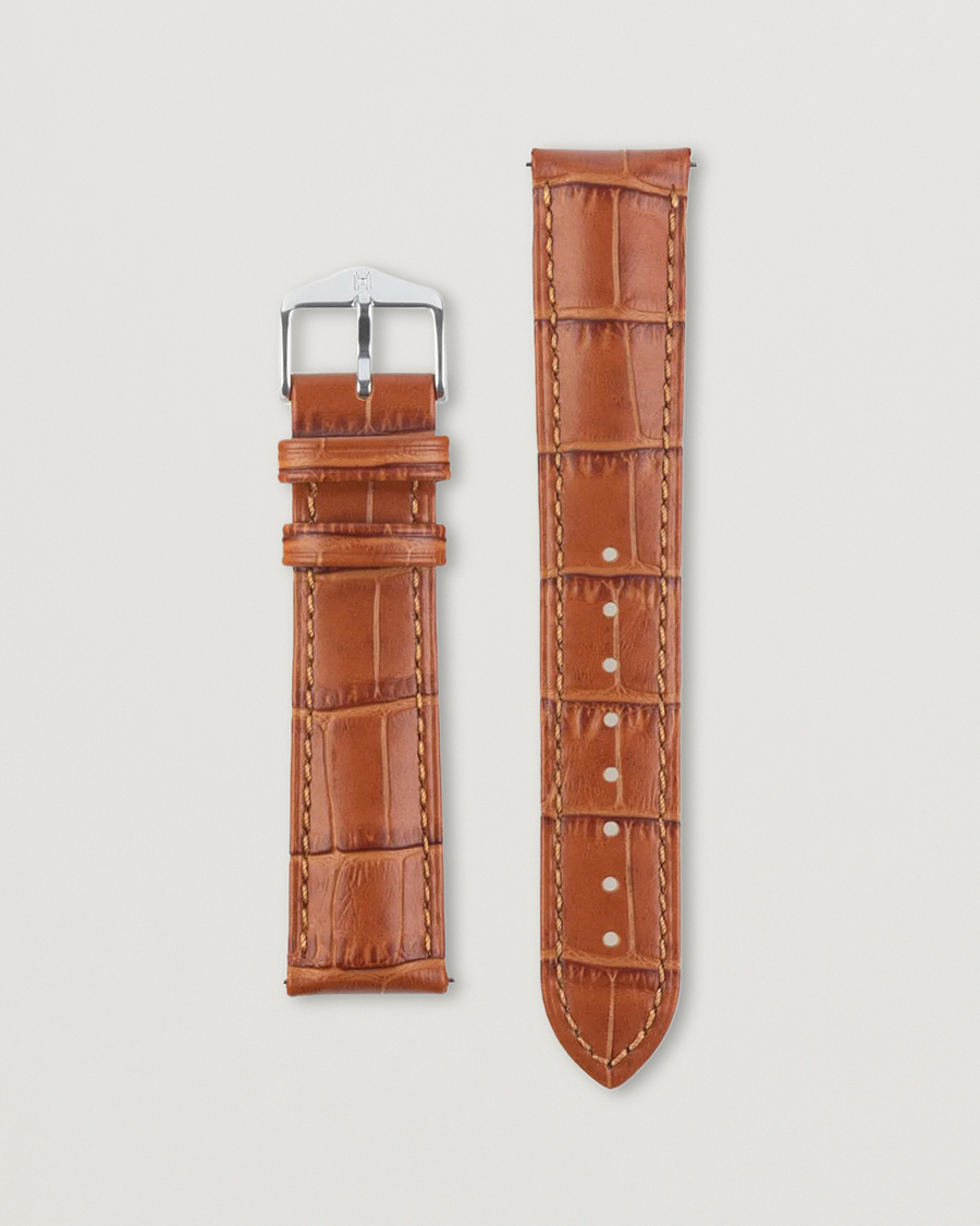 Men | Watch straps | HIRSCH | Duke Embossed Leather Watch Strap Honey Brown