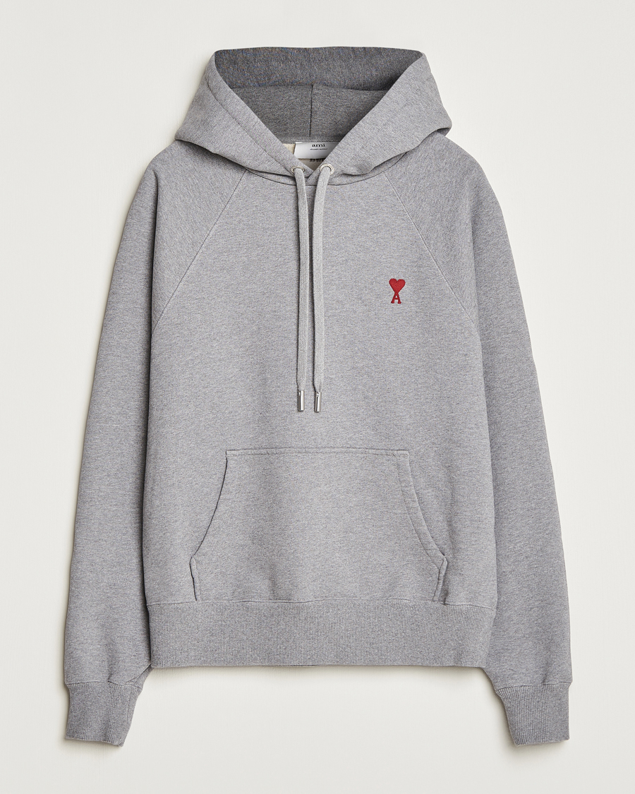 Men | Sweaters & Knitwear | AMI | Heart Logo Hoodie Heather Grey