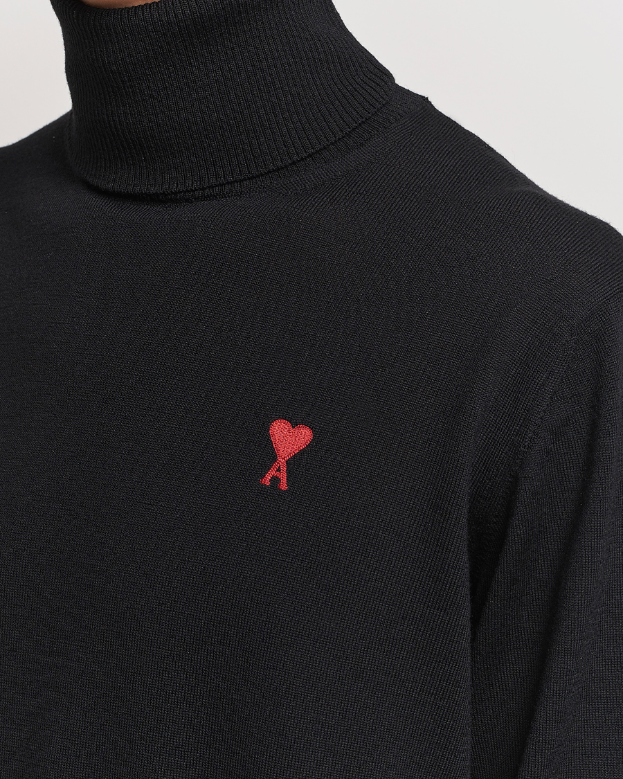 Men | Sweaters & Knitwear | AMI | Heart Logo Wool Turtleneck Black