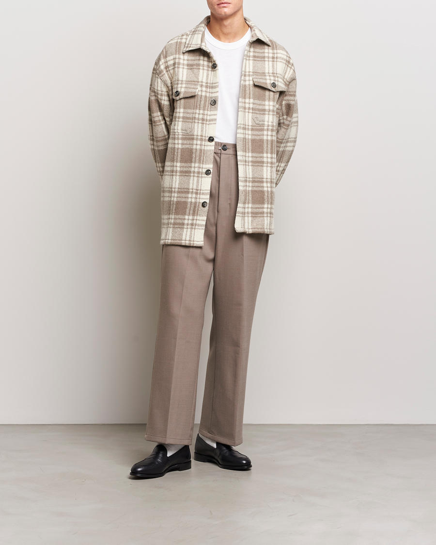 Men | Shirts | AMI | Wool Maxi Checked Overshirt Ivory/Clay