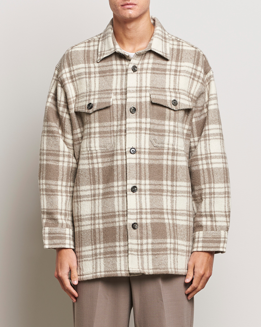 Men | Spring Jackets | AMI | Wool Maxi Checked Overshirt Ivory/Clay
