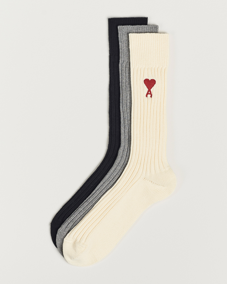 Men | Socks | AMI | 3-Pack Heart Logo Socks White/Grey/Black
