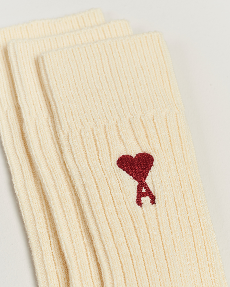 Men | Socks | AMI | 3-Pack Heart Logo Socks Off White