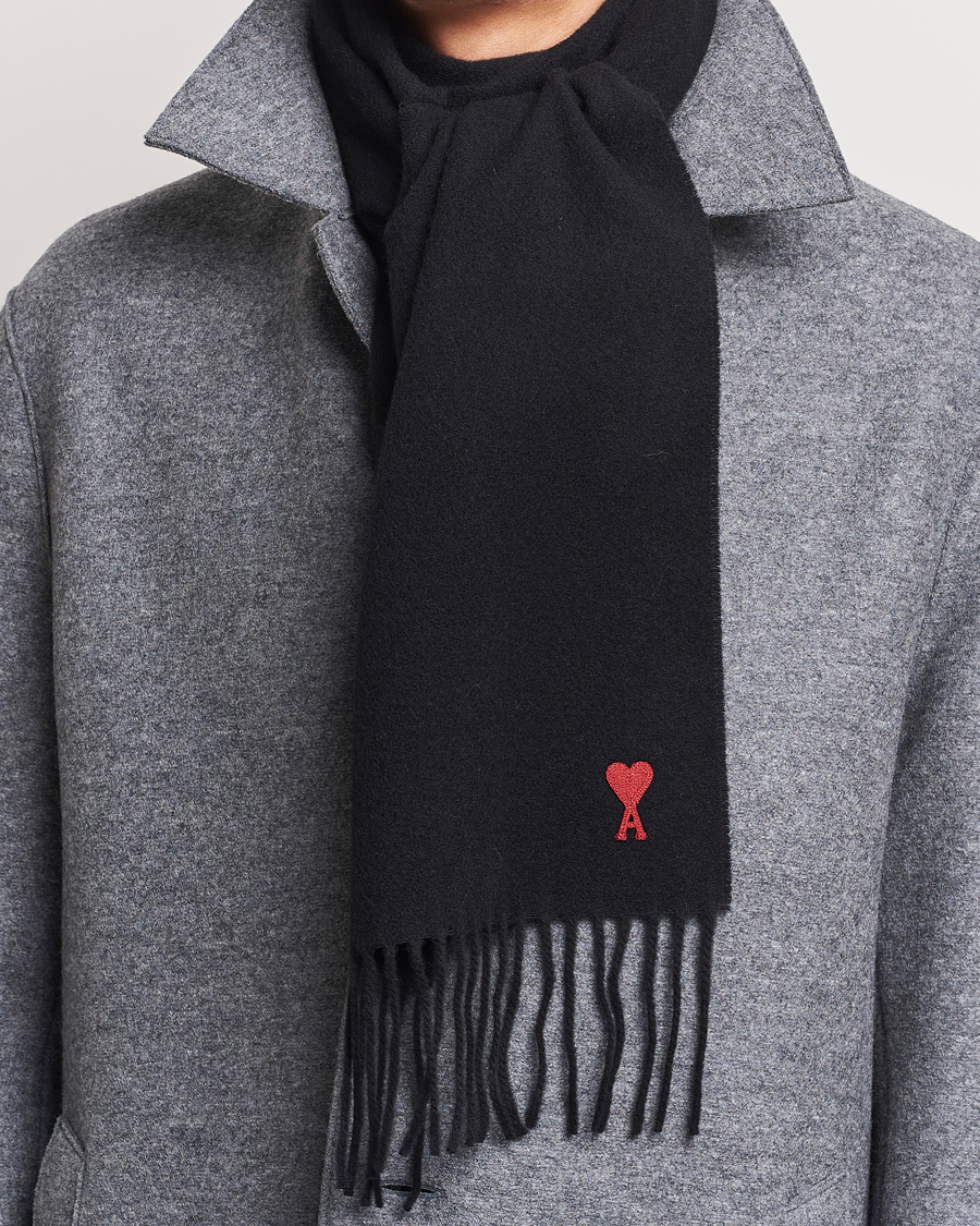 Men | AMI Heart Logo Scarf Black | AMI | Heart Logo Scarf Black