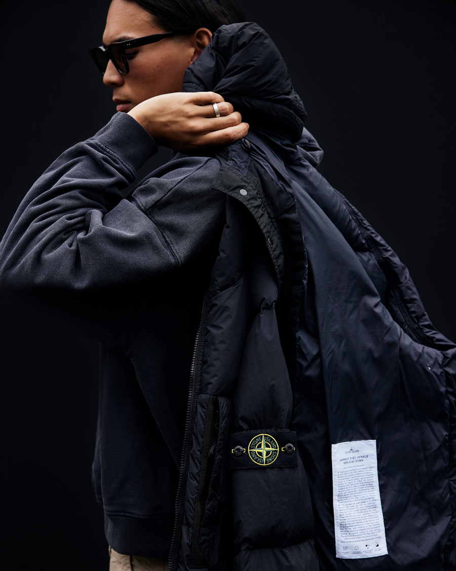 Men | Coats & Jackets | Stone Island | Garment Dyed  Recycled Nylon Long Down Jacket Black