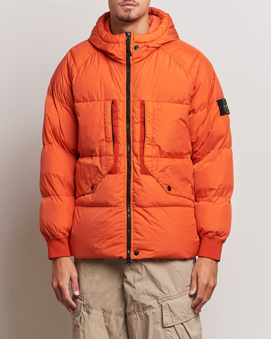 Stone Island Garment Dyed Recycled Nylon Down Jacket Orange Red at