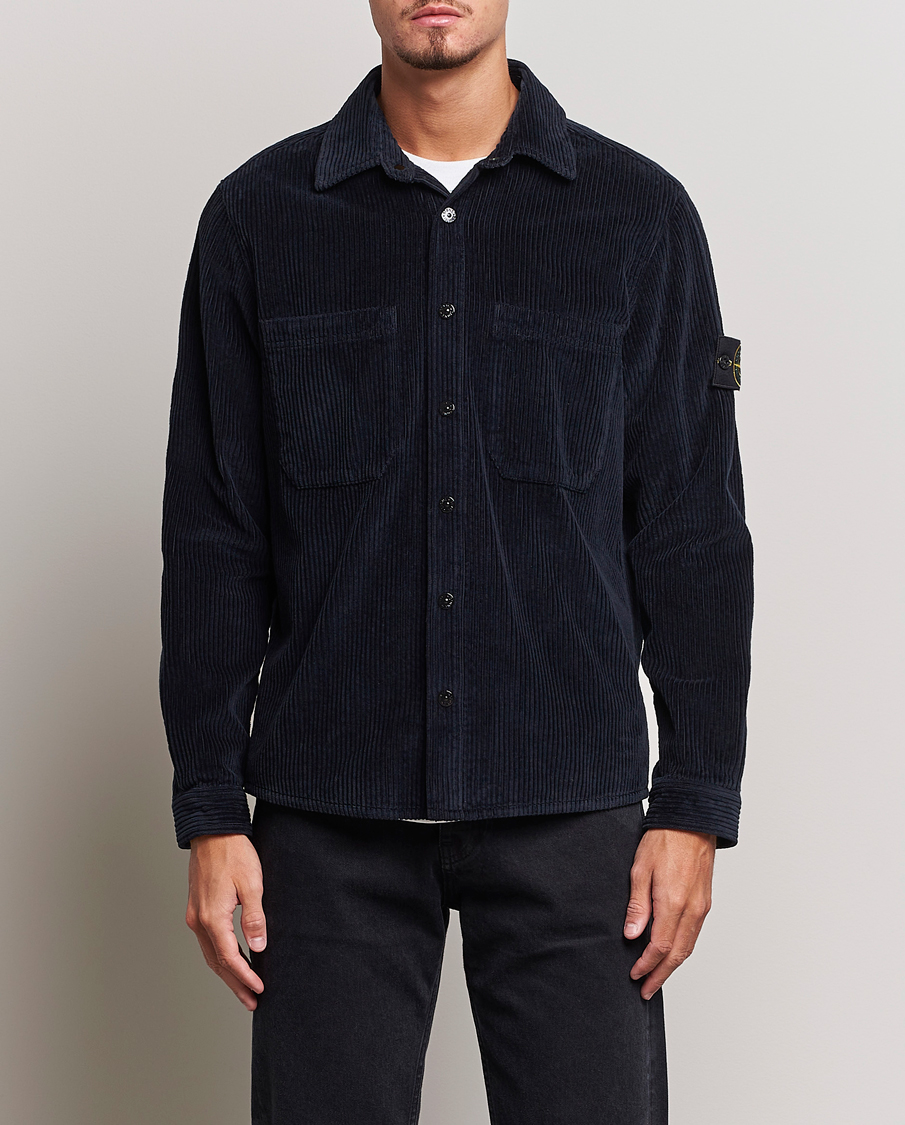 Men | Shirts | Stone Island | Garment Dyed Corduroy Overshirt Navy Blue