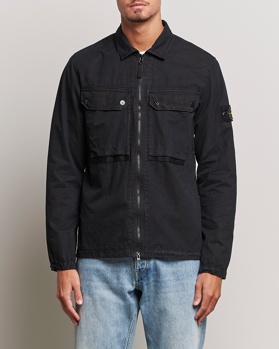 Men | Overshirts | Stone Island | Garment Dyed  Cotton Overshirt Black