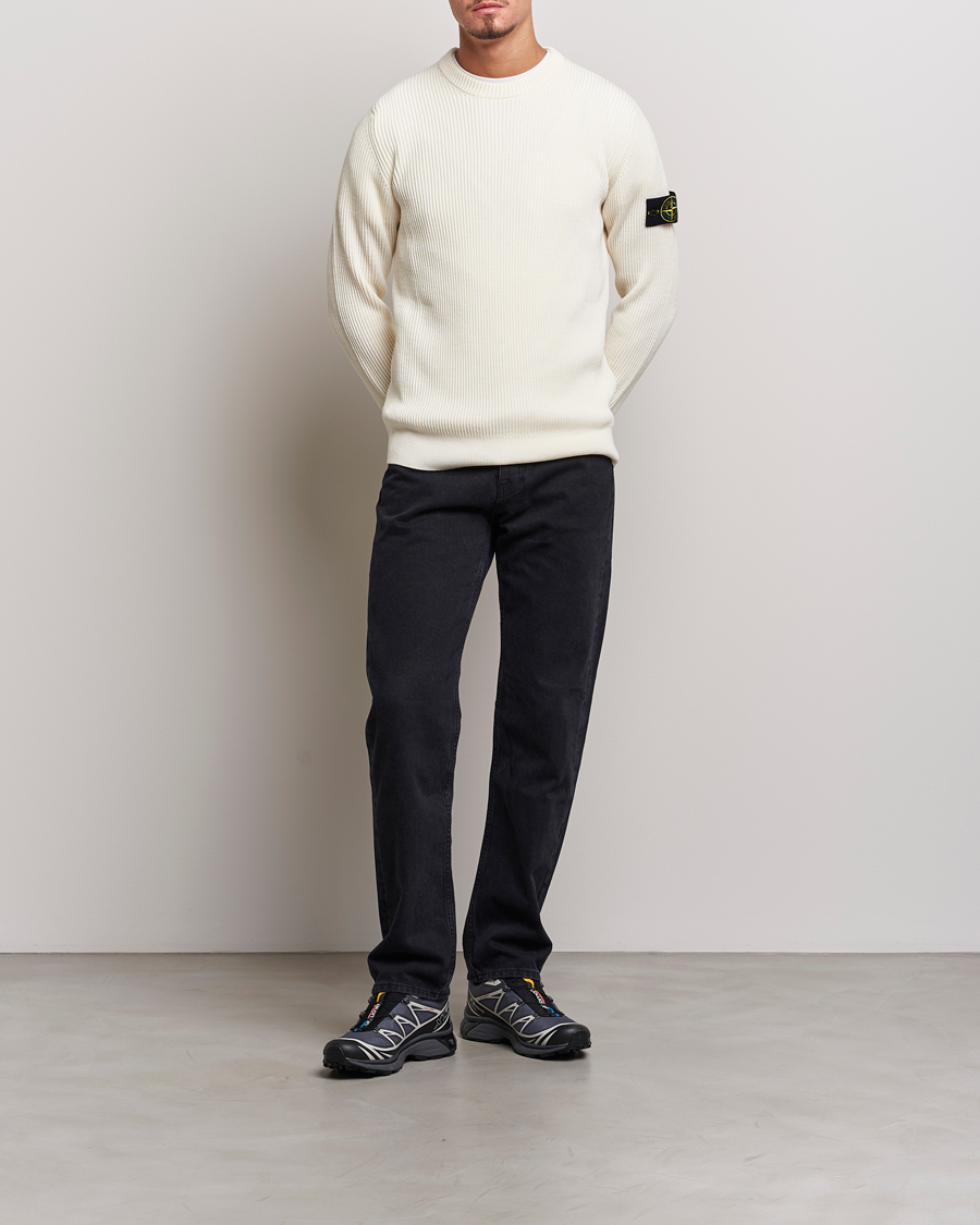 Men | Sweaters & Knitwear | Stone Island | Rib Knitted Wool Sweater Natural