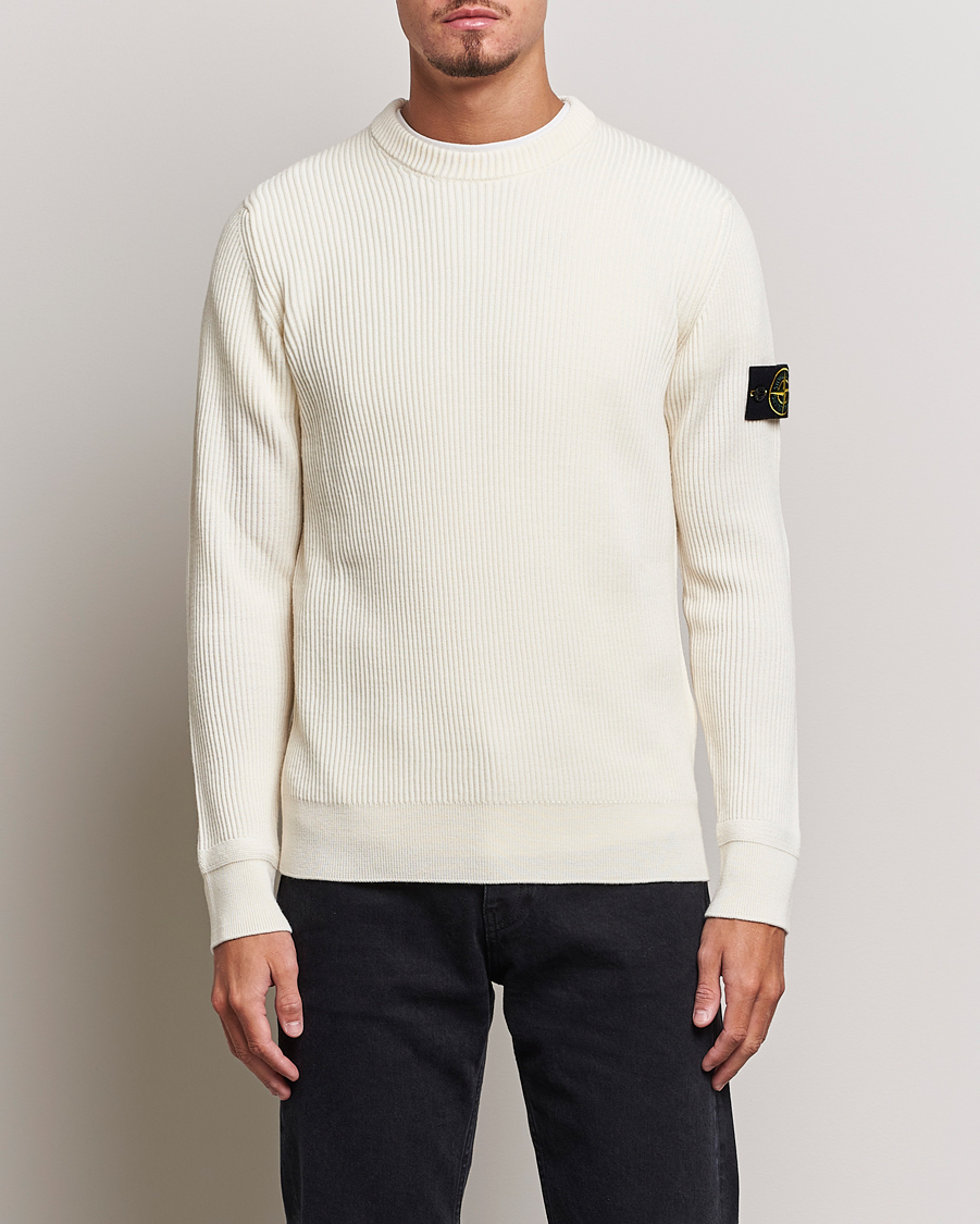 Men | Knitted Jumpers | Stone Island | Rib Knitted Wool Sweater Natural