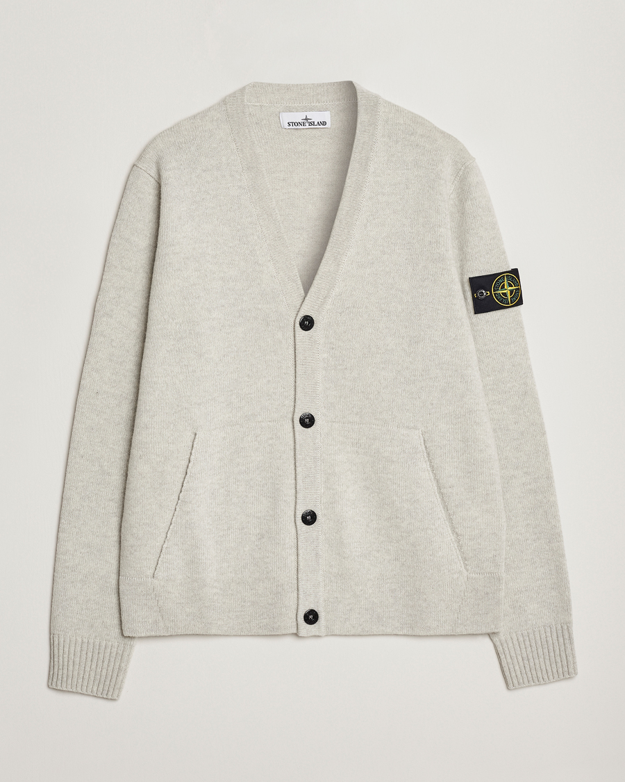 Men | Sweaters & Knitwear | Stone Island | Knitted Geelong Wool Cardigan Pearl Grey