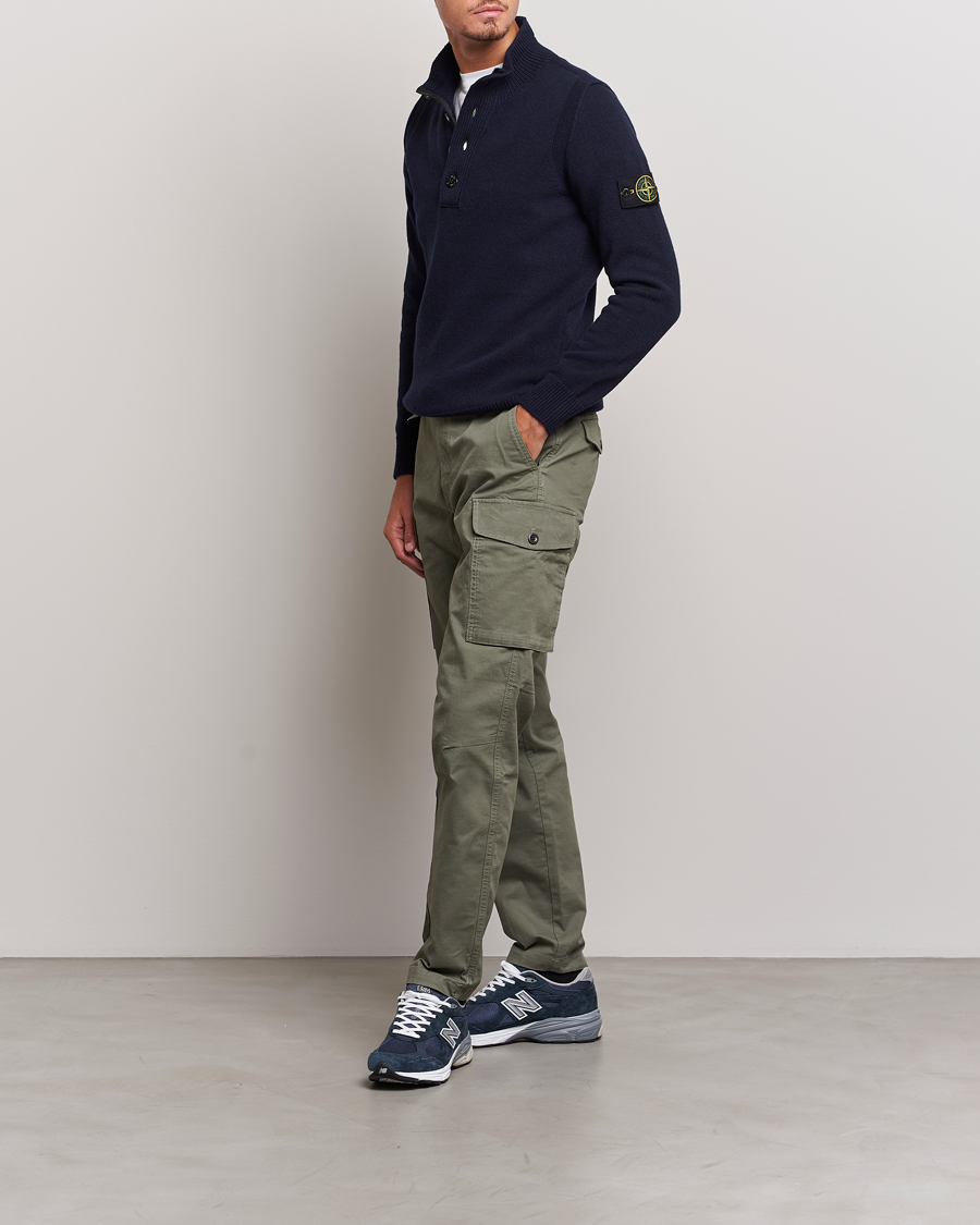 Stone Island Knitted Lambwool Half Button Zip Navy Blue at