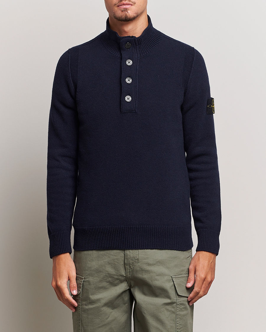 Stone Island Knitted Lambwool Half Button Zip Navy Blue at