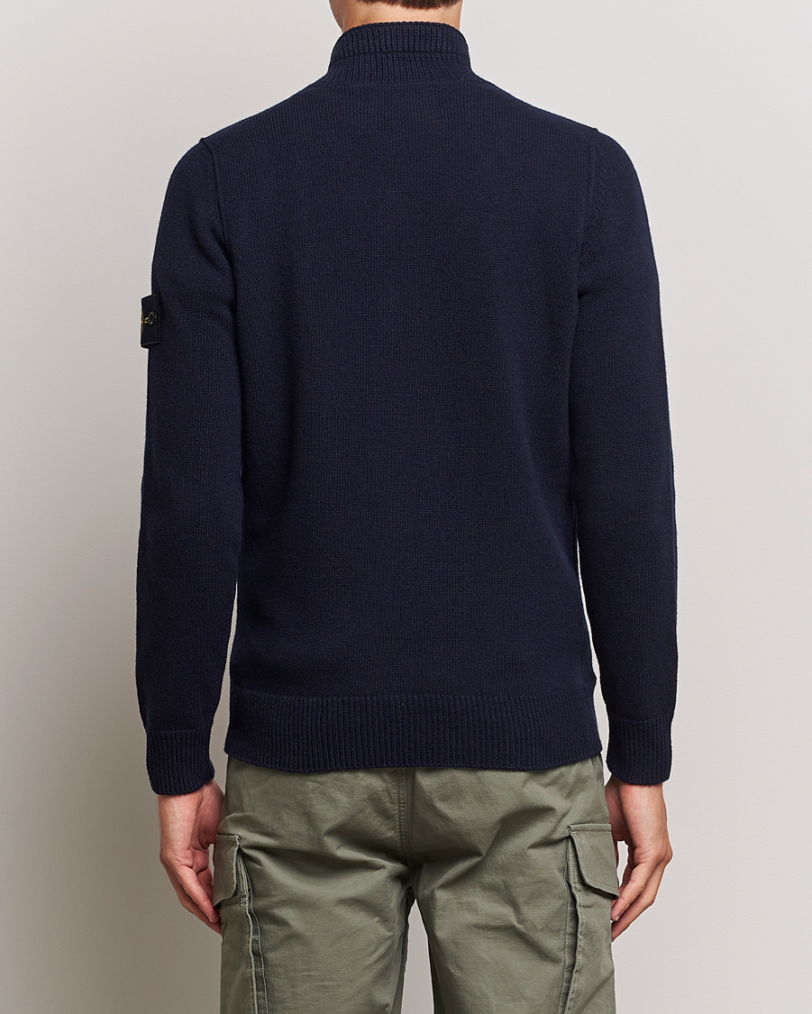 Men | Sweaters & Knitwear | Stone Island | Knitted Lambwool Half Button Zip Navy Blue