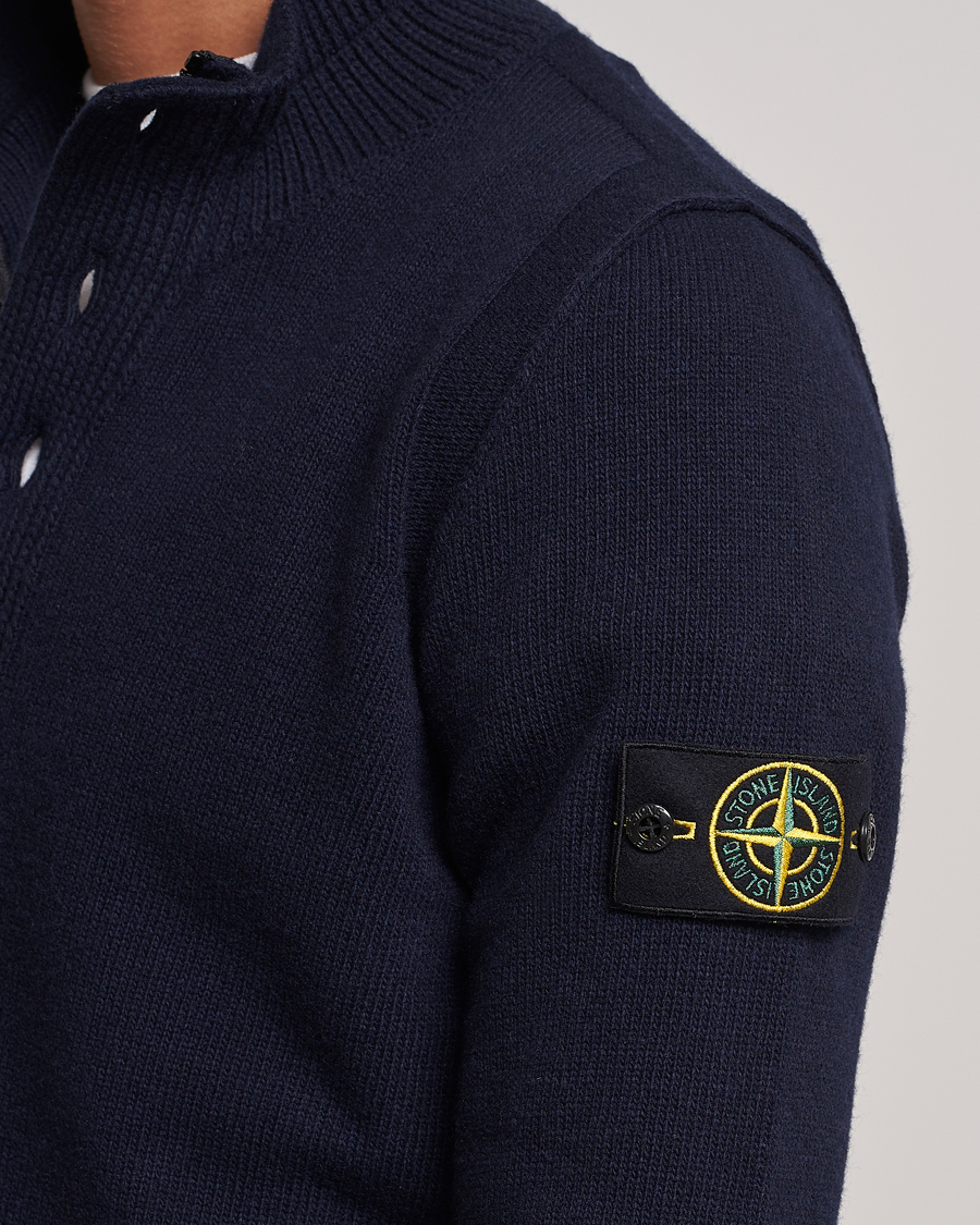 Men | Sweaters & Knitwear | Stone Island | Knitted Lambwool Half Button Zip Navy Blue