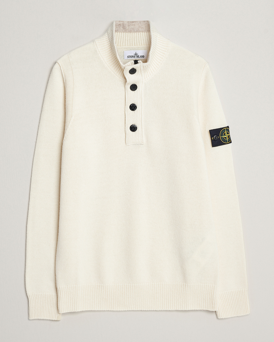 Men | Sweaters & Knitwear | Stone Island | Knitted Lambwool Half Button Zip Natural