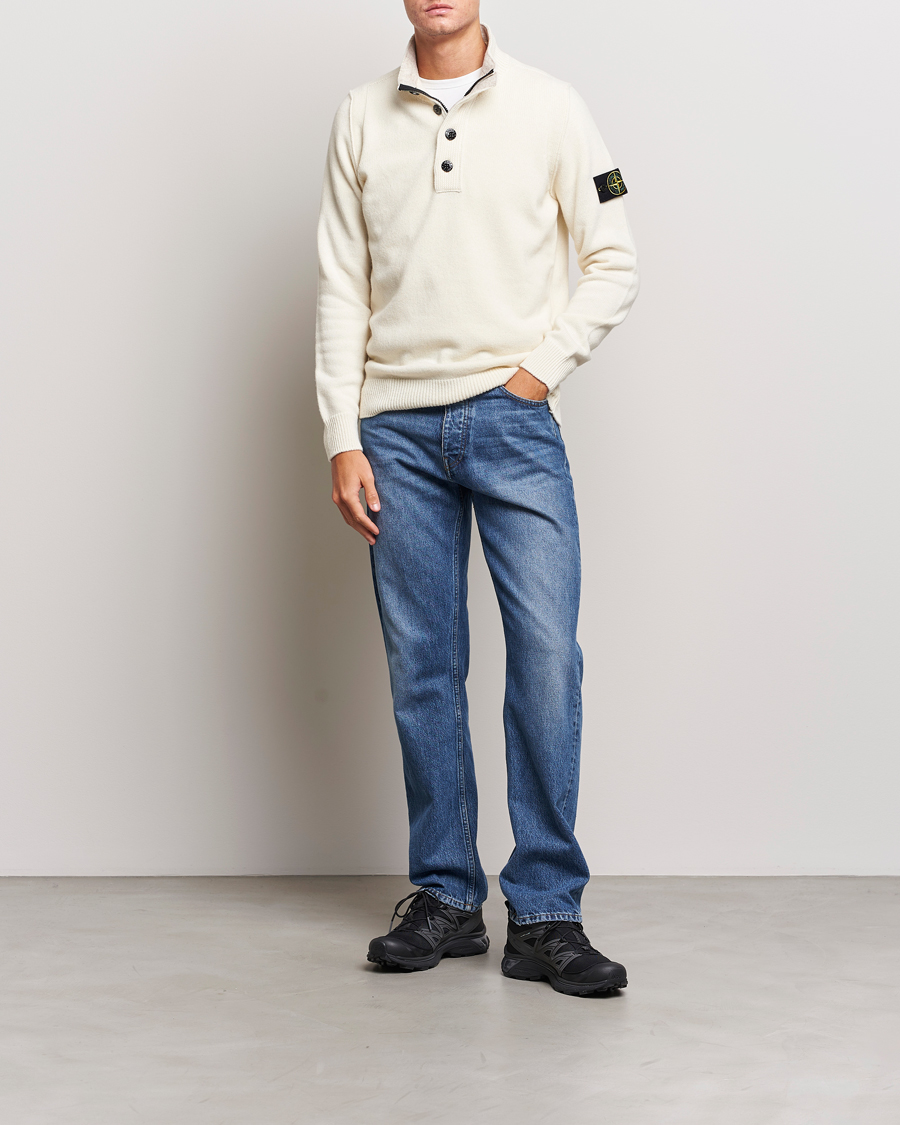 Men | Sweaters & Knitwear | Stone Island | Knitted Lambwool Half Button Zip Natural
