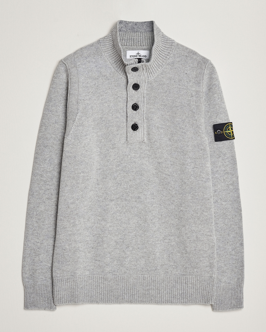 Men | Sweaters & Knitwear | Stone Island | Knitted Lambwool Half Button Zip Melange Grey