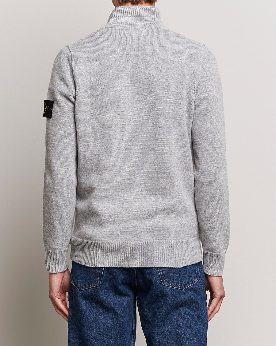 Men | Sweaters & Knitwear | Stone Island | Knitted Lambwool Half Button Zip Melange Grey